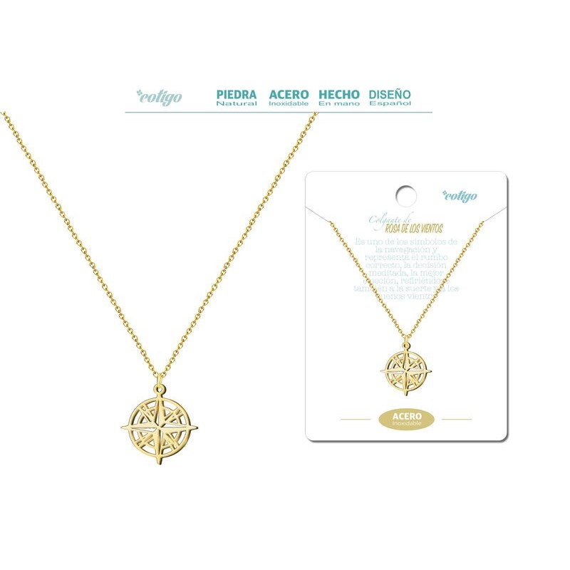 Colgante Rosa De Los Vientos Acero Dorado - Coleccion Colgantes amuletos